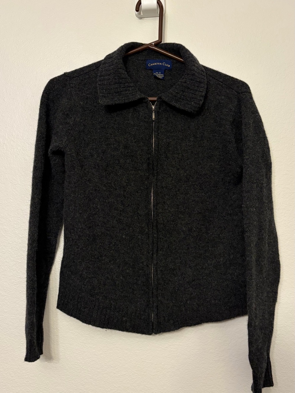 Charter Club 100% Lambswool Full Zip Cardigan Sweater Small